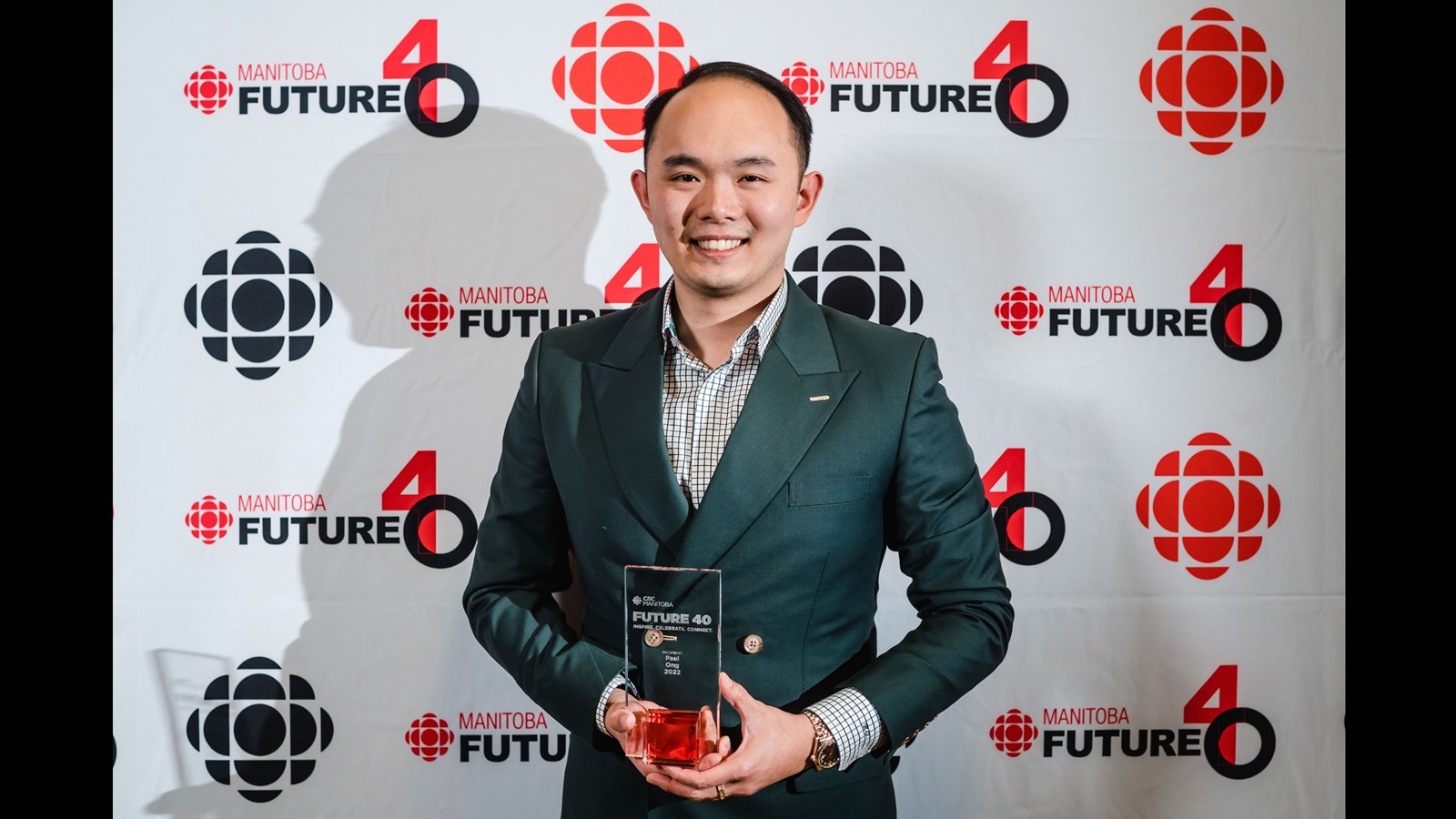 Paul Ong with his Future 40 Award. Photo: CBC Manitoba